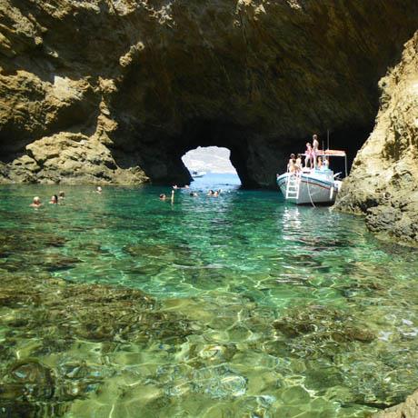 The sea caves of Tragonisi island